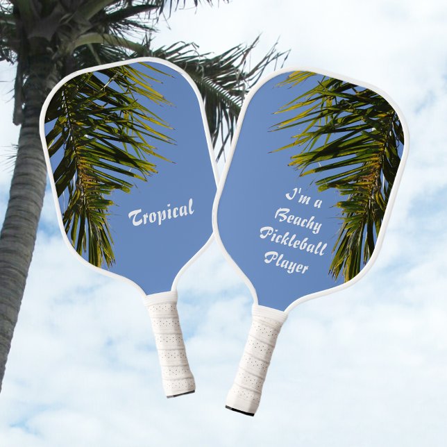 Tropical Palm Tree Fronds Sky Blue Customizable Pickleball Paddle (Creator Uploaded)