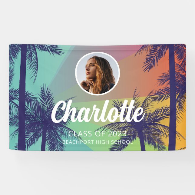 Tropical Palm Tree Graduation Banner (Horizontal)