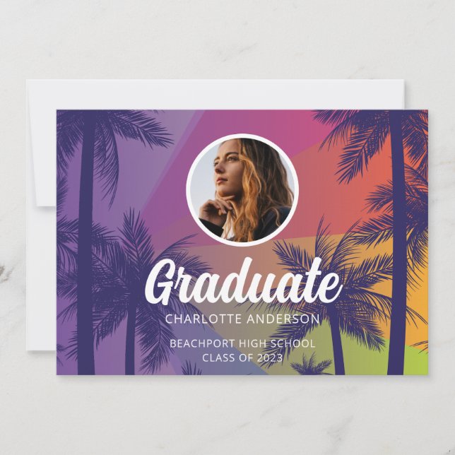 Tropical Palm Tree Graduation  Invitation (Front)