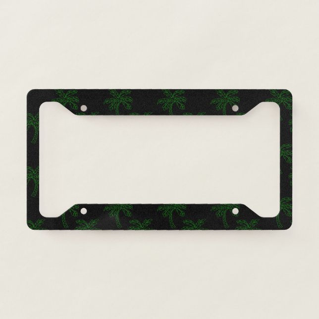 Tropical Palm Tree Green Contour Summer Vibes Art License Plate Frame (Front)