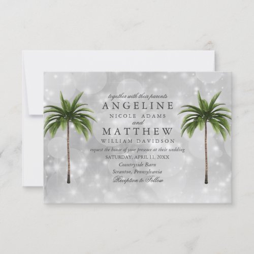 Tropical Palm Tree Green Lights Wedding Card