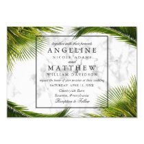 Tropical Palm Tree Green Marble Wedding Card