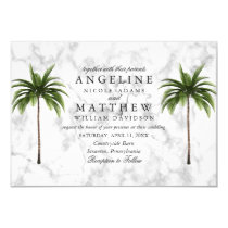 Tropical Palm Tree Green Marble Wedding Card