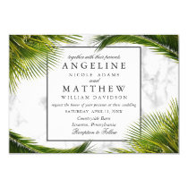 Tropical Palm Tree Green Marble Wedding Card