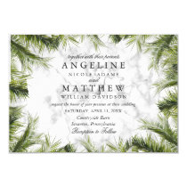 Tropical Palm Tree Green Marble Wedding Card