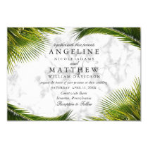 Tropical Palm Tree Green Marble Wedding Card