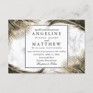 Tropical Palm Tree Green Marble Wedding Card