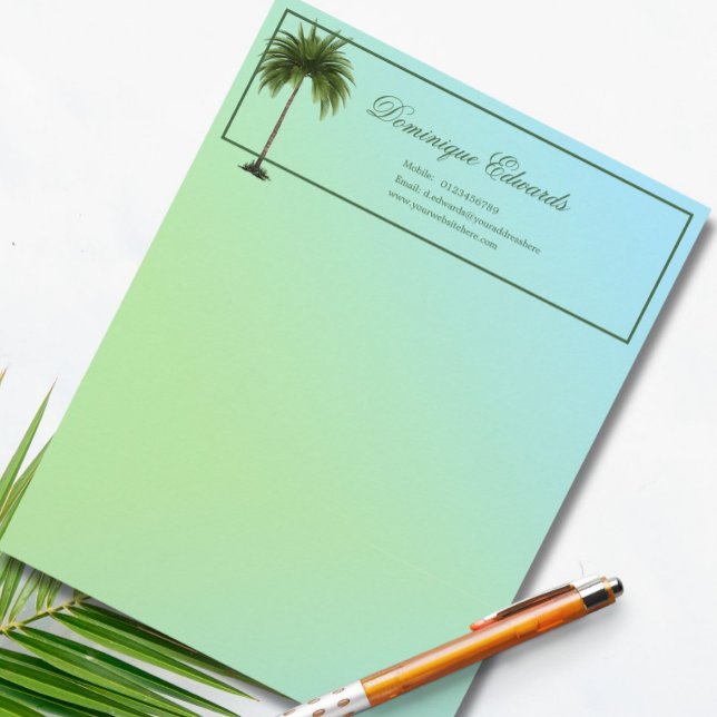  Tropical Palm Tree Green Modern Professional Letterhead (Creator Uploaded)