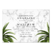 Tropical Palm Tree Green on marble Wedding Card