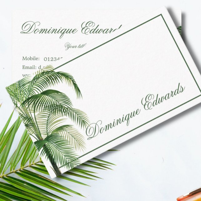 Tropical Palm Tree Green Professional Chic  Business Card (Creator Uploaded)