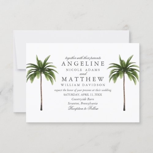 Tropical Palm Tree Green Wedding Card