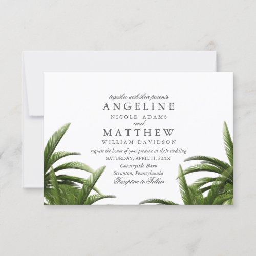 Tropical Palm Tree Green Wedding Card