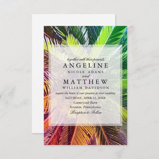 Tropical Palm Tree Green Wedding Card (Front/Back)