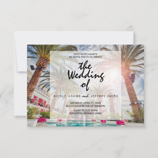 Tropical Palm Tree Green Wedding Card (Front)