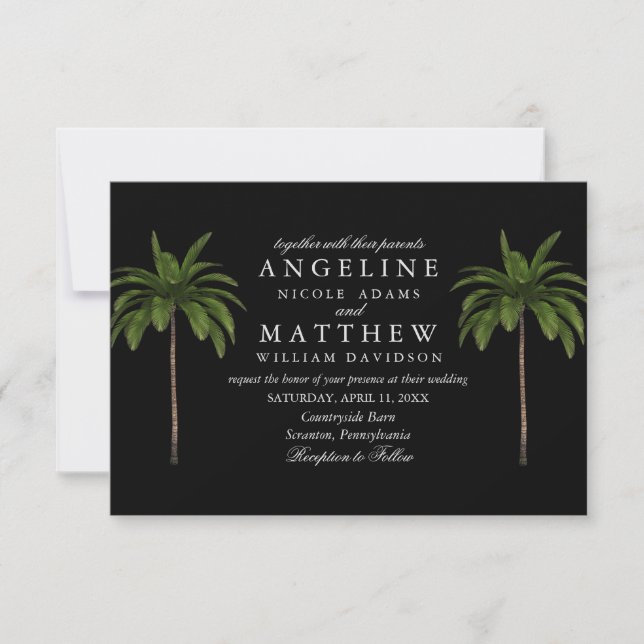 Tropical Palm Tree Green Wedding Card (Front)