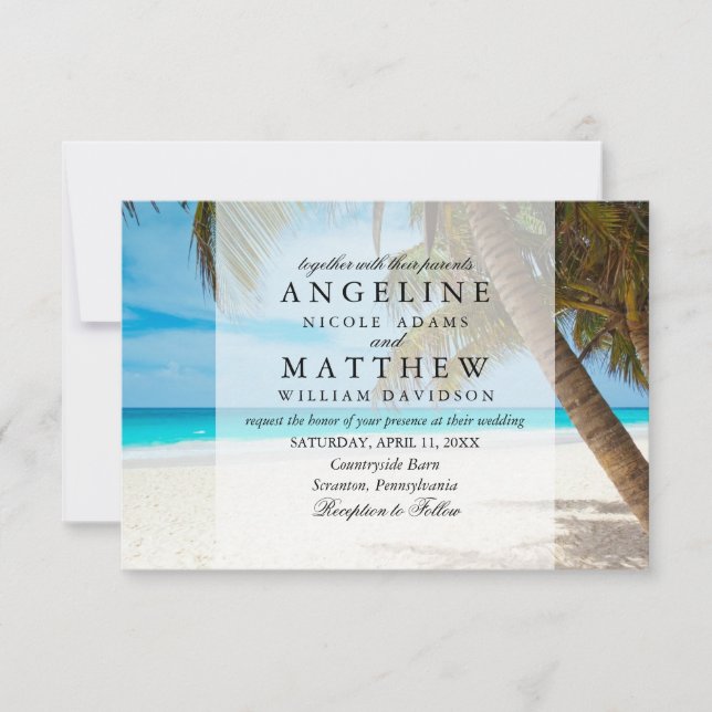 Tropical Palm Tree Green Wedding Card (Front)