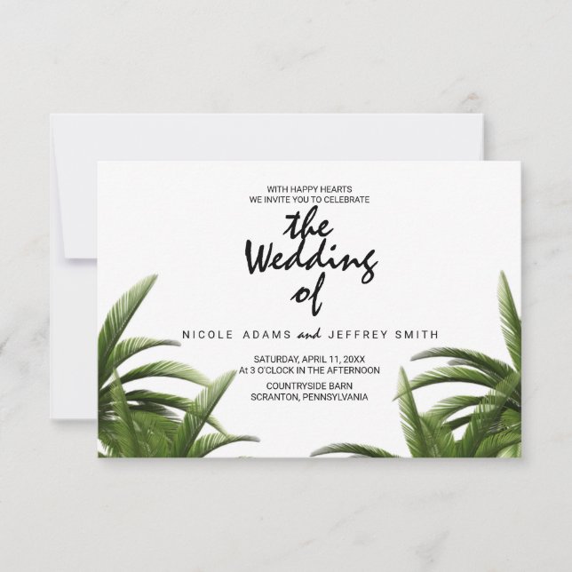 Tropical Palm Tree Green Wedding Card (Front)