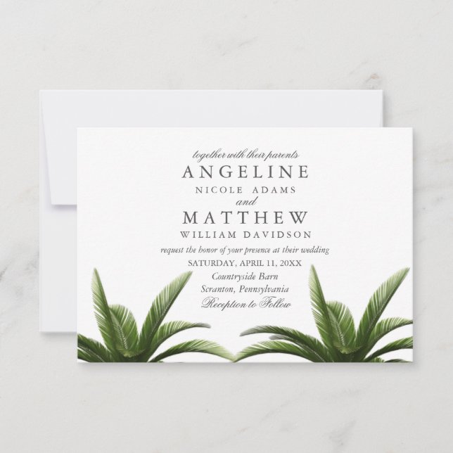 Tropical Palm Tree Green Wedding Card (Front)