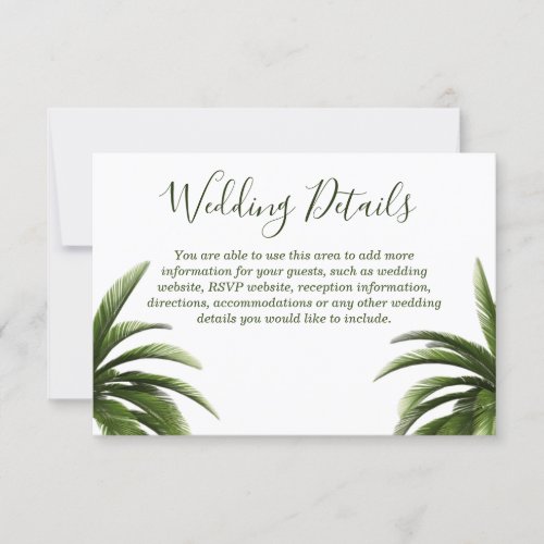 Tropical Palm Tree Green Wedding Details Invitation