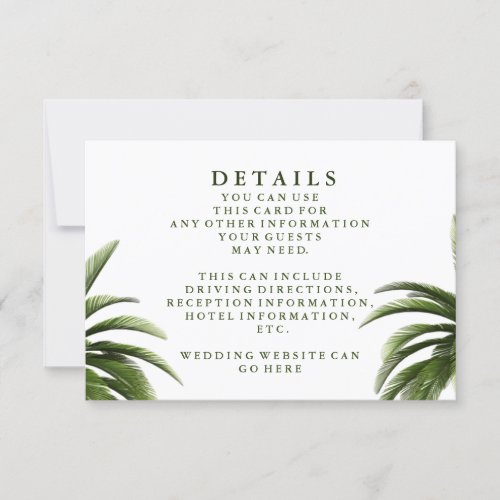 Tropical Palm Tree Green Wedding Details Invitation