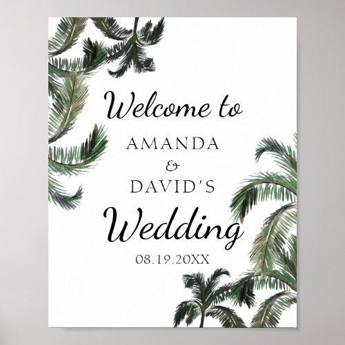 Tropical Palm Tree Greenery Beach Wedding Welcome Poster