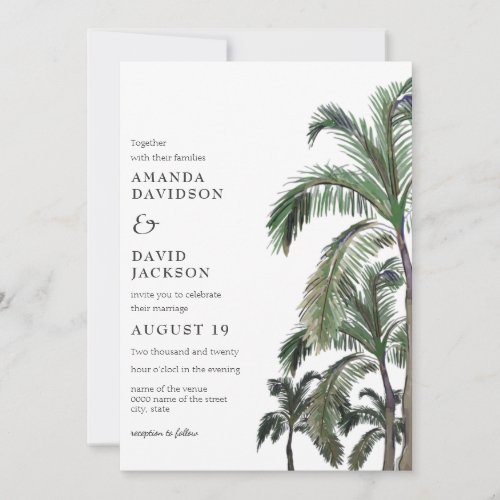 Tropical Palm Tree Greenery Island Beach Wedding Invitation