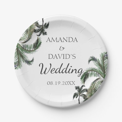 Tropical Palm Tree Greenery Island Beach Wedding Paper Plates