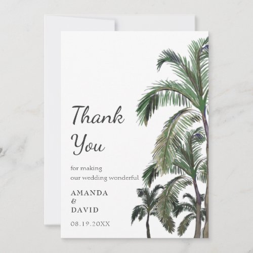 Tropical Palm Tree Greenery Island Beach Wedding Thank You Card