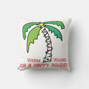 Tropical Palm Tree Happy Holidays Throw Pillow