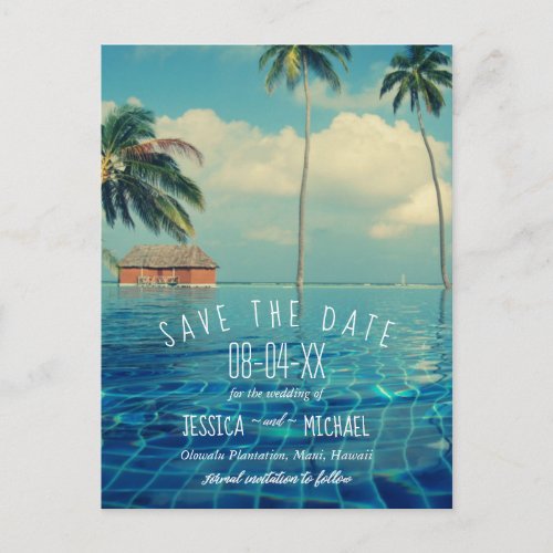 Tropical Palm Tree Hawaii Island Save the Dates Announcement Postcard