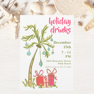 Tropical Palm Tree Holiday Drinks Christmas Invitation