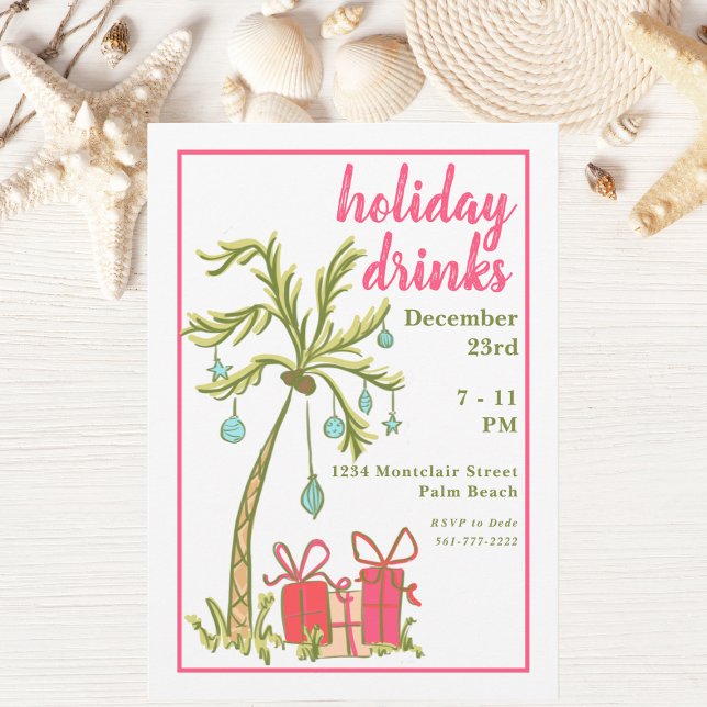 Tropical Palm Tree Holiday Drinks Party Invitation (Creator Uploaded)