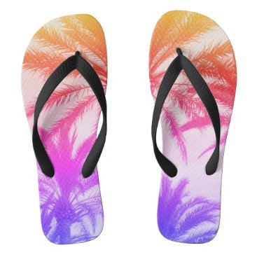 tropical palm tree in retro neon 80's summer vibe  flip flops
