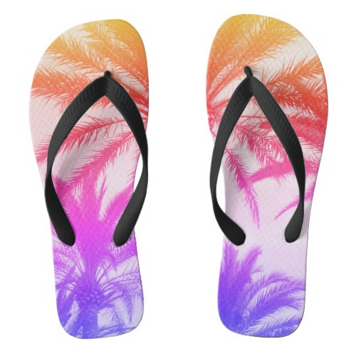 tropical palm tree in retro neon 80s summer vibe  flip flops