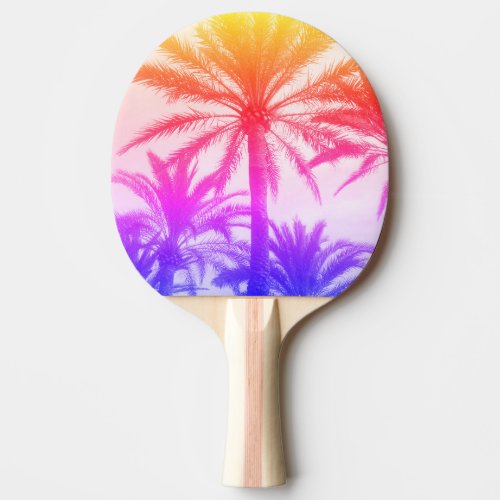 tropical palm tree in retro neon 80s summer vibe  ping pong paddle