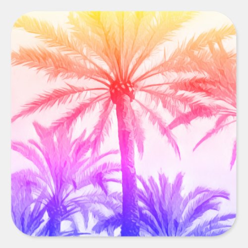 tropical palm tree in retro neon 80s summer vibe  square sticker