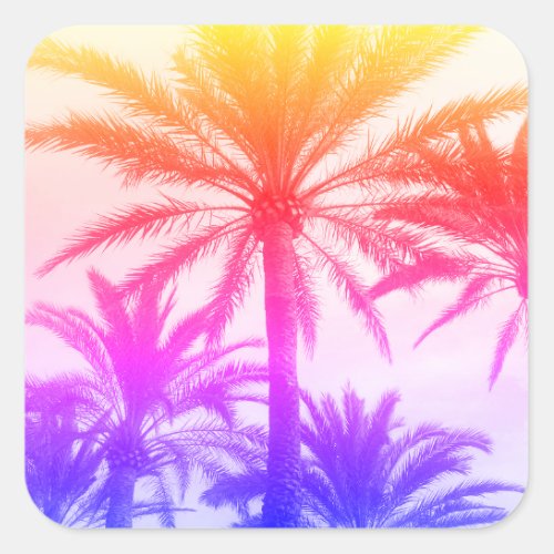 tropical palm tree in retro neon 80s summer vibe  square sticker