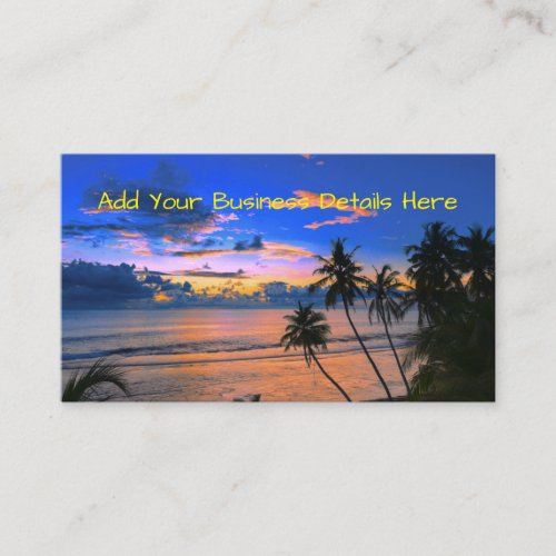 Tropical Palm Tree Island Exotic Beach Sunset Business Card