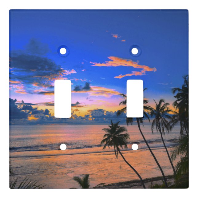 Tropical Palm Tree Island Exotic Beach Sunset Light Switch Cover (Front)