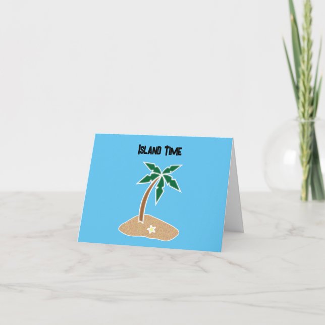 Tropical Palm Tree Island Getaway Cartoon Design Card (Front)