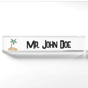 Tropical Palm Tree Island Getaway Cartoon Design Desk Name Plate