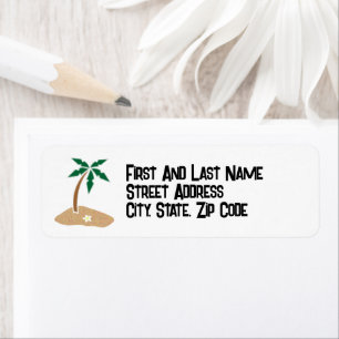 Tropical Palm Tree Island Getaway Cartoon Design Label