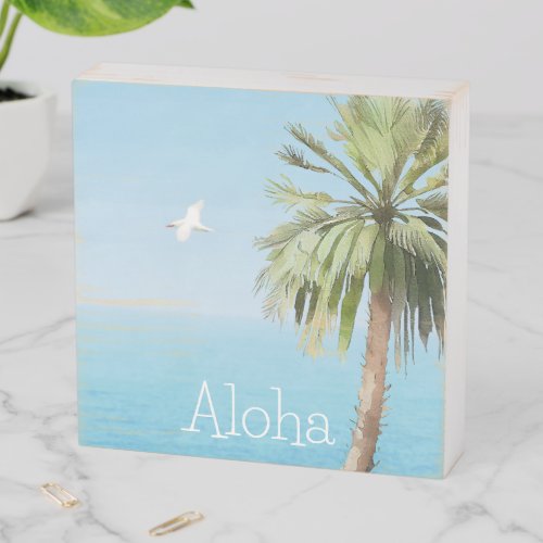 Tropical Palm Tree Kauai Ocean with Bird Wooden Box Sign