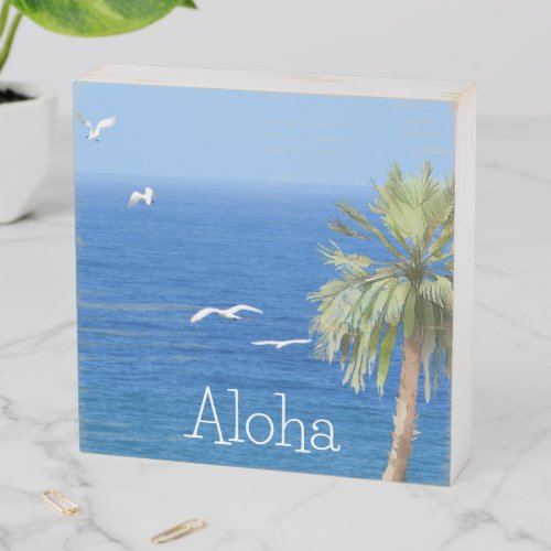 Tropical Palm Tree Kauai Ocean with Birds Wooden Box Sign