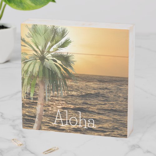 Tropical Palm Tree Kauai Sunset Ocean Wooden Box Sign