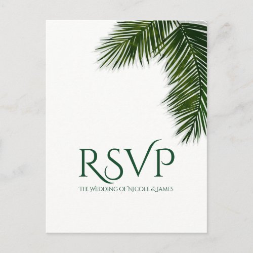 Tropical Palm Tree Leaf Elegant Party Wedding RSVP Invitation Postcard
