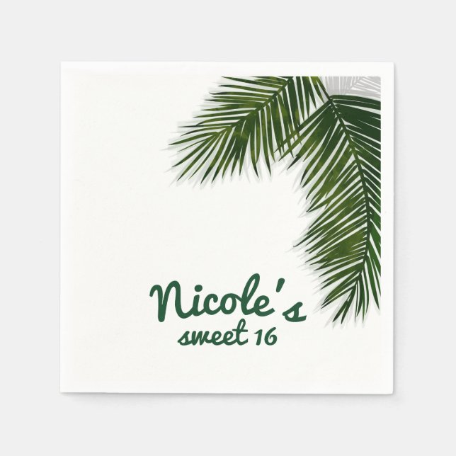 Tropical Palm Tree Leaf Elegant Summer Wedding Napkins (Front)