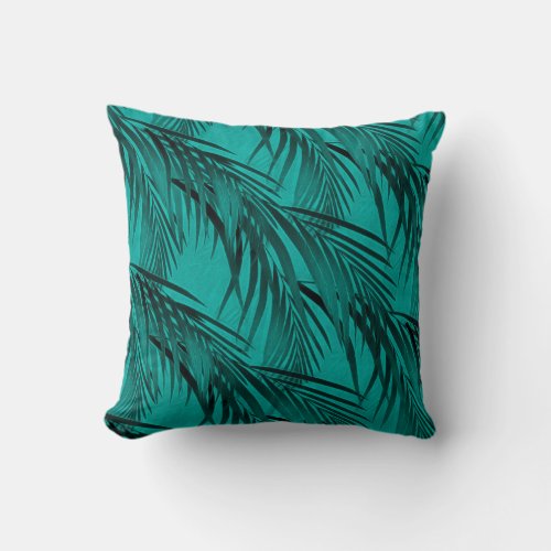 Tropical Palm Tree Leaf Pattern  Turquoise  Teal Throw Pillow