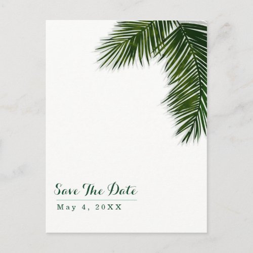 Tropical Palm Tree Leaf Wedding Save the Date Announcement Postcard
