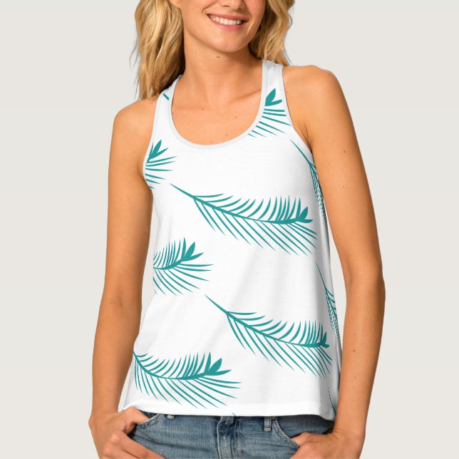 Tropical Palm Tree Leaf White Tank Top (Front)